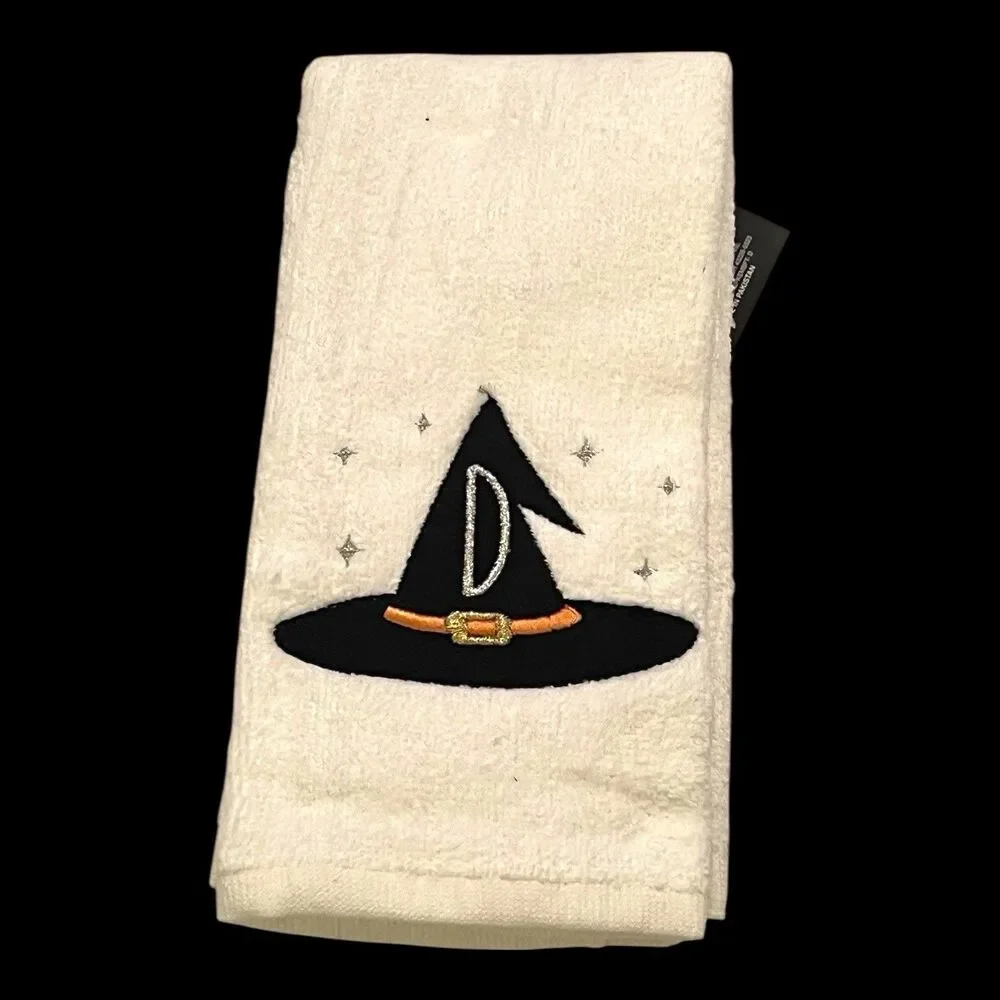Let’s Party Pumpkin Set Of 2 Halloween Fingertip Towels Witch Hat Design 12”x18”